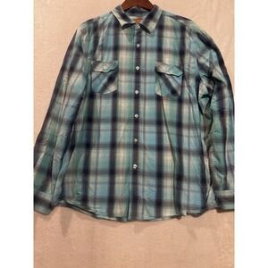 Red Camel Trade Mark Handcrafted Western Men's XXL Blue Plaid Shirt Button Up
